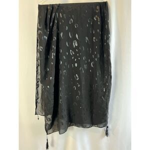 Express Women's Black Sheer Leopard Print Scarf with Tassels - OS